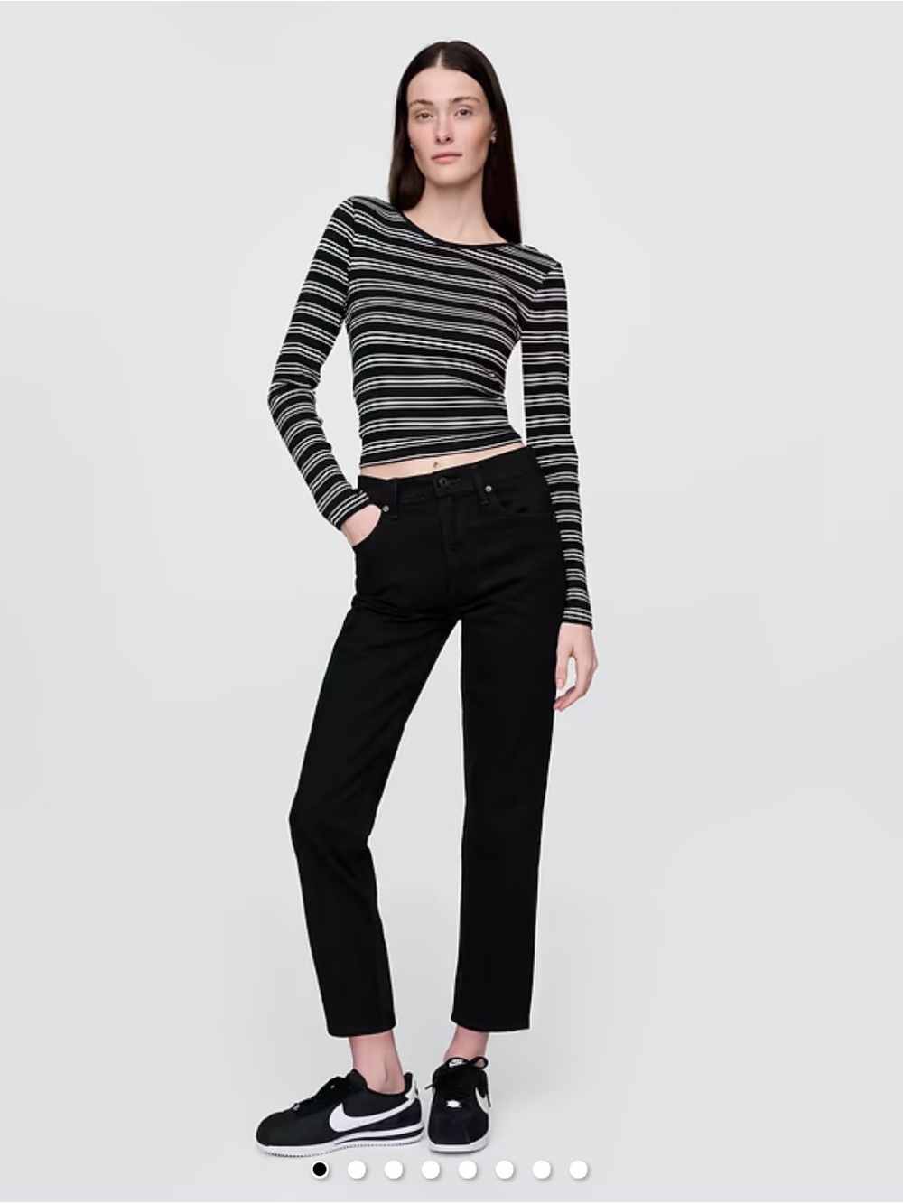 Sky high rise cheeky straight denim with raw hem
